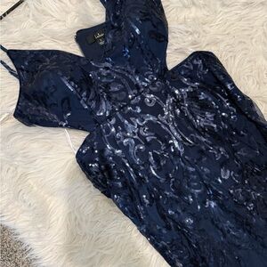 Lulu's Midnight Blue Sequin Backless Dress